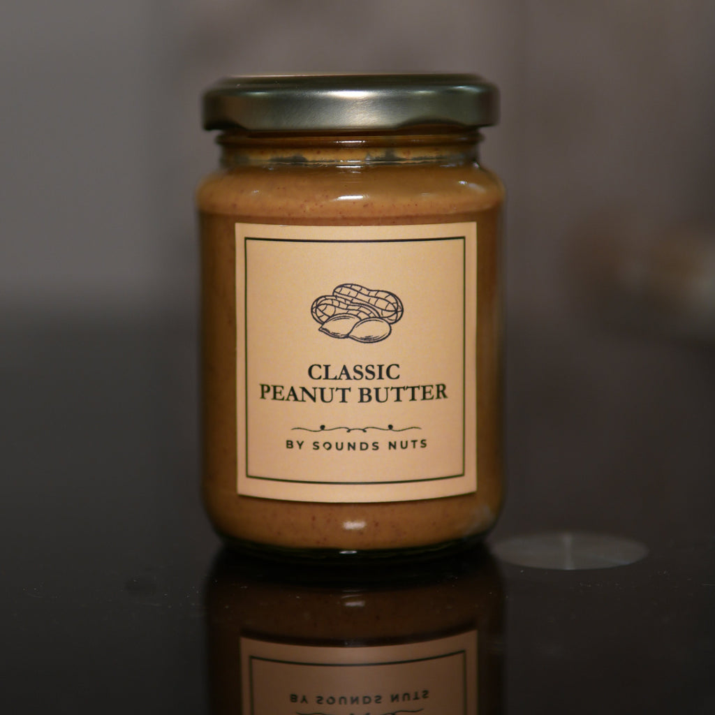 peanut butter jar with label on it